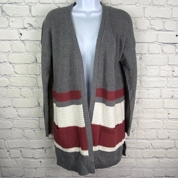 Pink Rose Knit Sweater Cardigan Open Front 2 Pockets - Picture 2 of 10